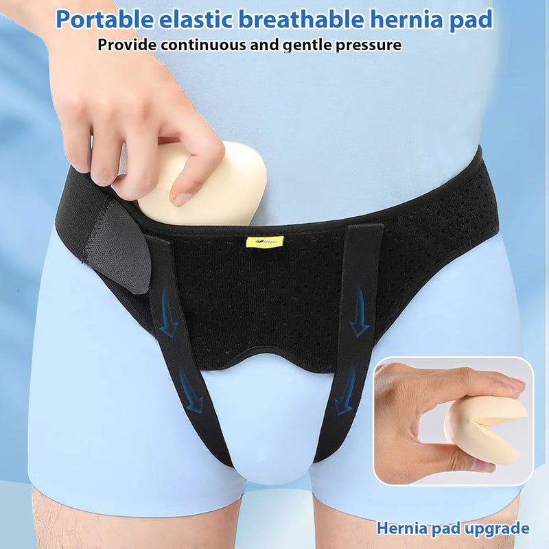 TENB Inguinal Hernia Belt for Men Support Hernias Truss for Single/Double Post-Surgical Adjustable Waist Strap with 2 Removable Compression Pads Breathable Material (Large) - Image 3